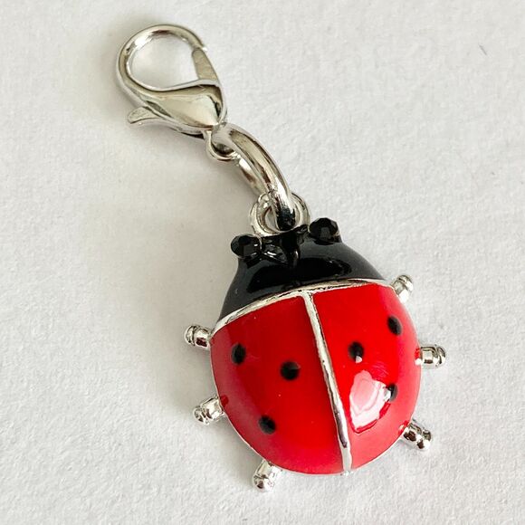 Red Enamel Ladybug Clip On Charm Zipper Pull Silver Plated Insect Jewelry - Picture 3 of 7